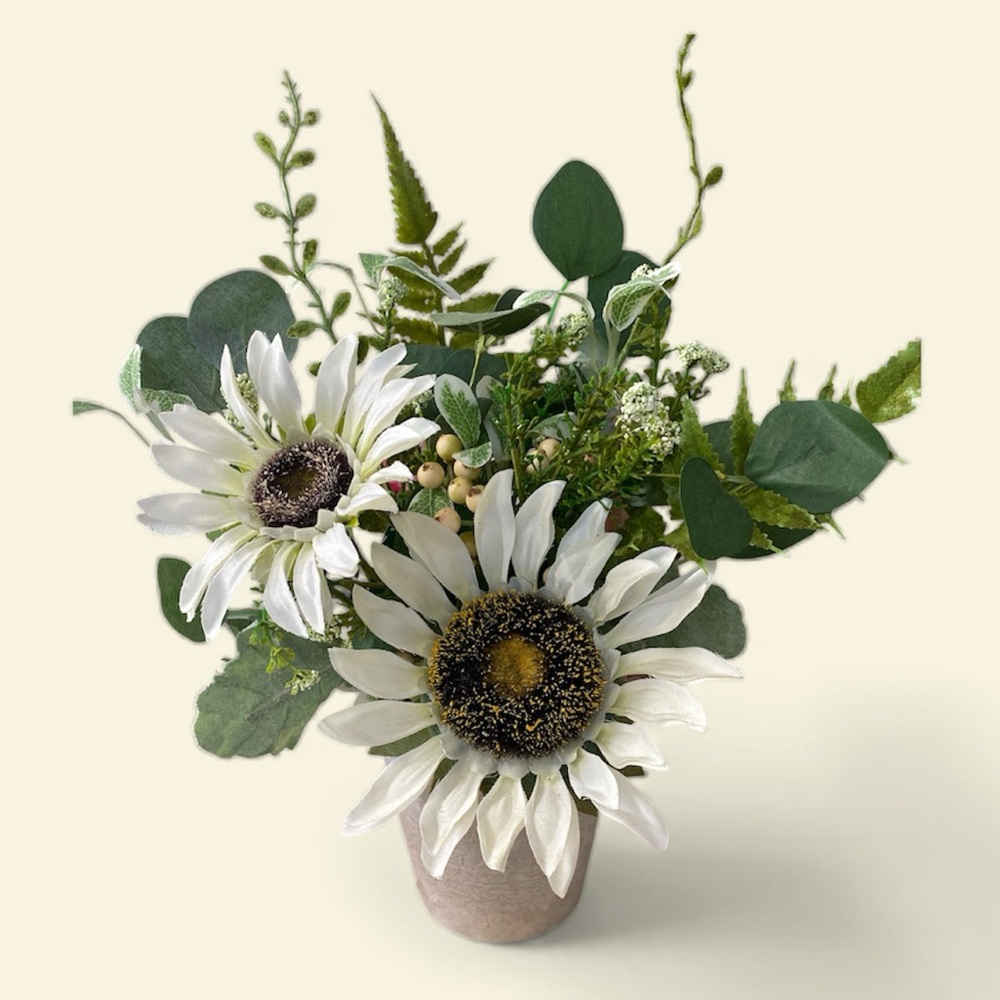Elegant White Floral Arrangement in Tan Vase